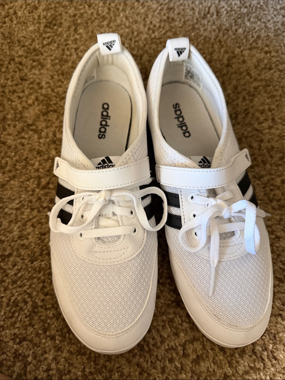 adidas Kids White Sneakers with Black Stripes